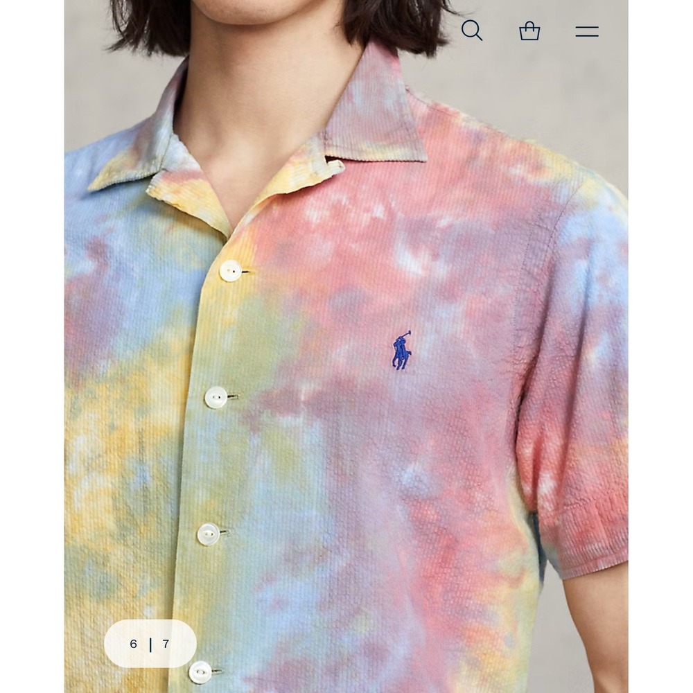 POLO RALPH‎ LAUREN Men's CLASSIC FIT BUTTON UP SHIRT SEERSUCKER TIE DYE Size 1XB